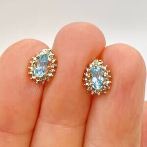 NWOT Blue Topaz Stud Earrings Gold Over R 925 Sterling Silver Illusion Setting